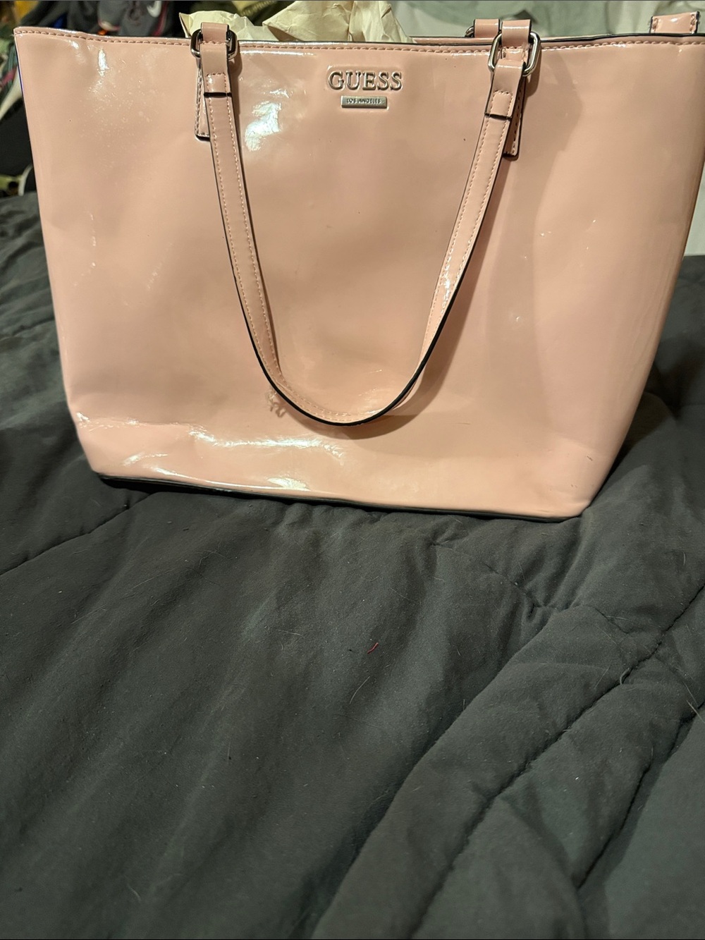 GUESS Glossy Patent Tote in Light Pink